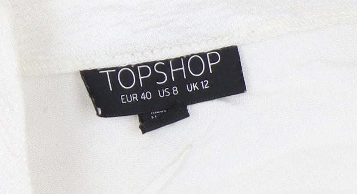 Topshop Women White Size 12 A-Line Knee Length Dress 3/4 Sleeve