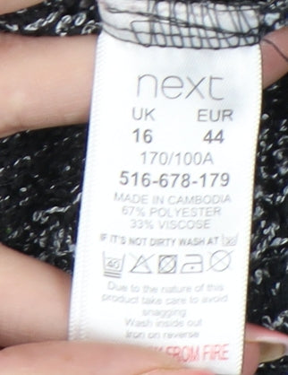 Next Women’s Grey Knit Pullover Jumper Size 16 Scoop Neck Long Sleeve