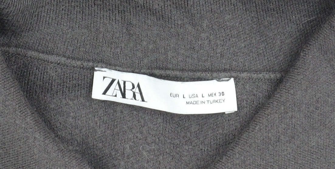 Zara Women Grey Collared Long Sleeve Button Jacket Size L