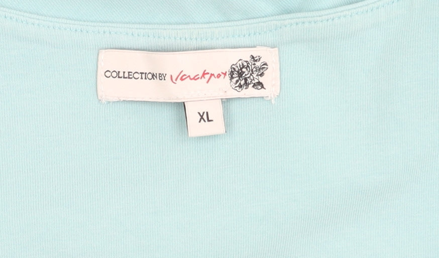 Jackpot Women Blue XL Shift Dress V-Neck Jersey Cotton Elastane