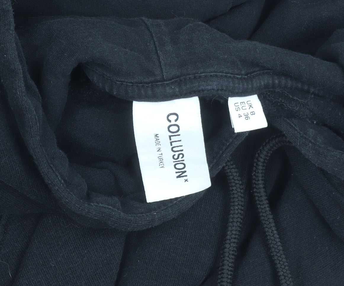 Collusion Unisex Black Pullover Hoodie M Regular Fit Logo