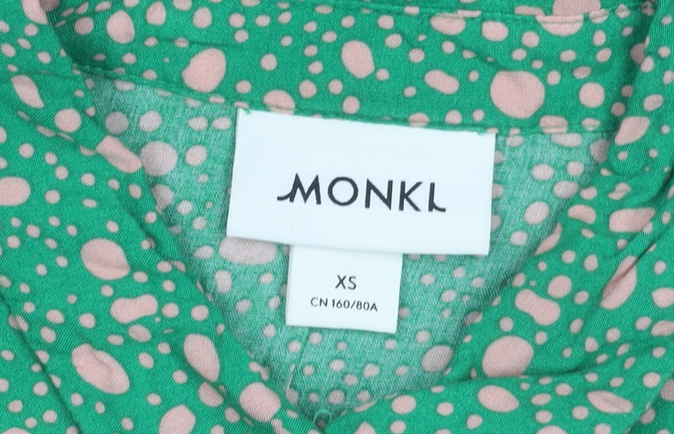 Monki Womens Green Polka Dot Shirt Dress XS Viscose Casual