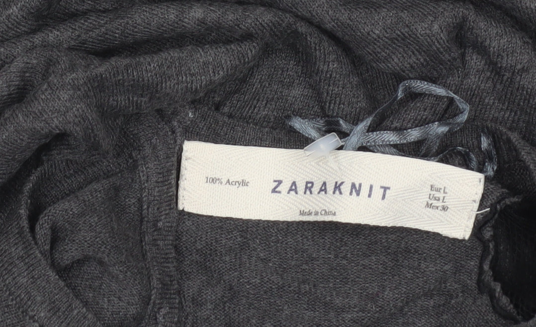 Zara Women Grey Jumper Size 14 Acrylic Knit Embroidered Pullover