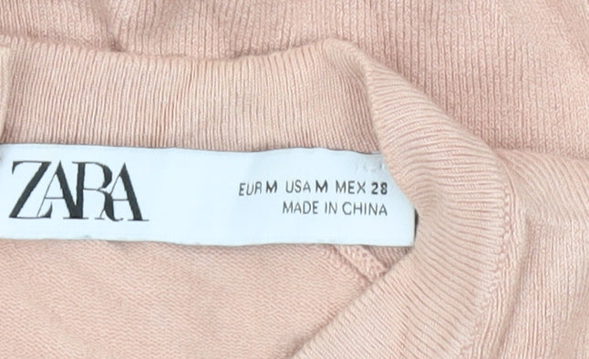 Zara Women’s Beige Crew Neck Short Sleeve Knit Jumper Size M