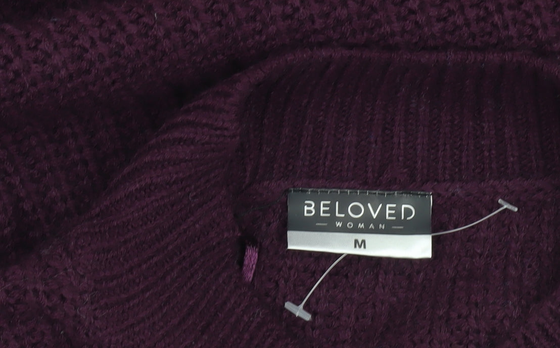 Beloved Womens Purple Mock Neck Chunky Knit Pullover Jumper M