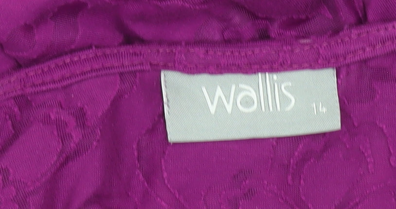 Wallis Womens Purple Floral Mesh Wrap Blouse Size 14 3/4 Sleeve
