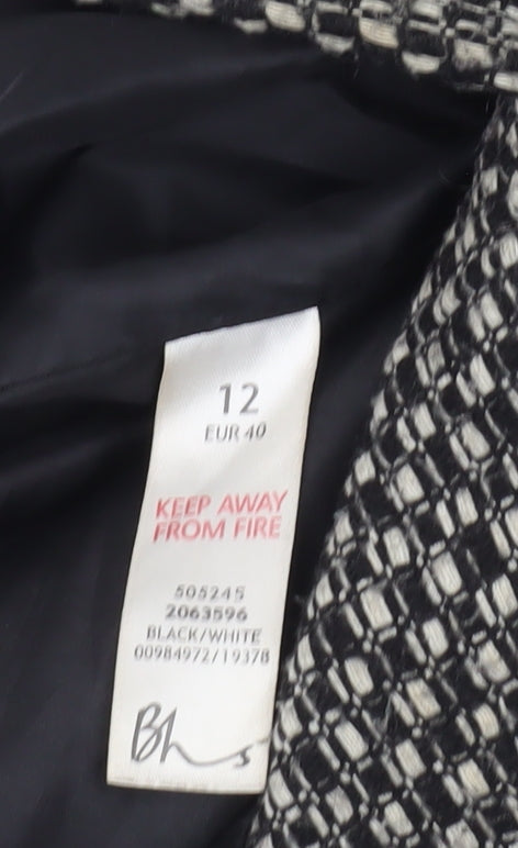 BHS Womens Black White Wool Blend Hooded Duffle Coat Size 12