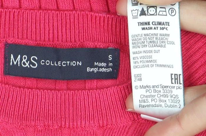 Marks & Spencer Womens Pink Tunic Top S 3/4 Sleeve Knit High Neck