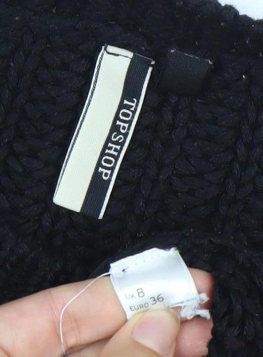 Topshop Womens Black Faux Fur Front Chunky Knit Pullover Jumper Size 8