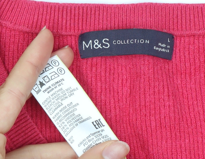 Marks & Spencer Women Pink V-Neck Pullover Jumper Size L Knitwear