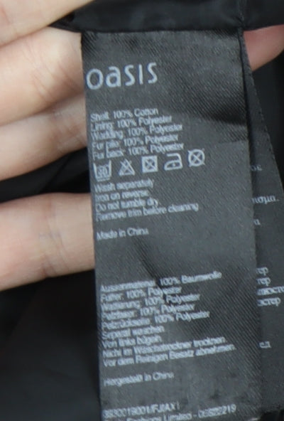 Oasis Women’s Black Parka Coat M Hooded Long Sleeve Cotton Polyester