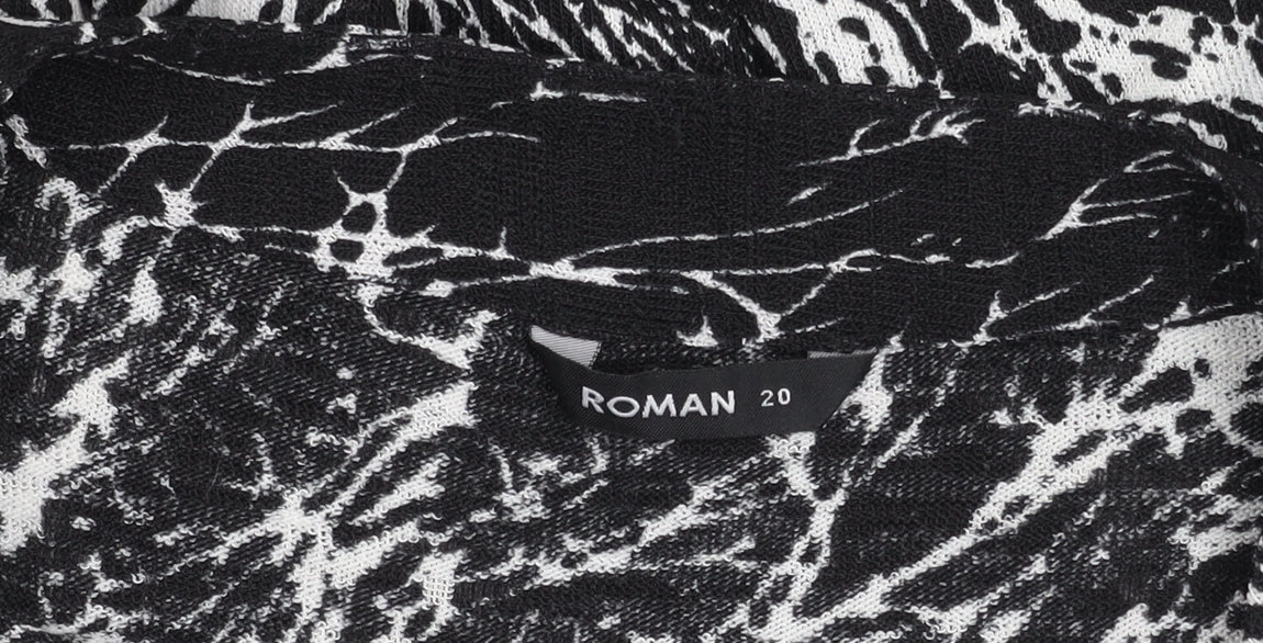 Roman Women’s Black White Abstract Shift Dress Size 20 Long Sleeve V-Neck