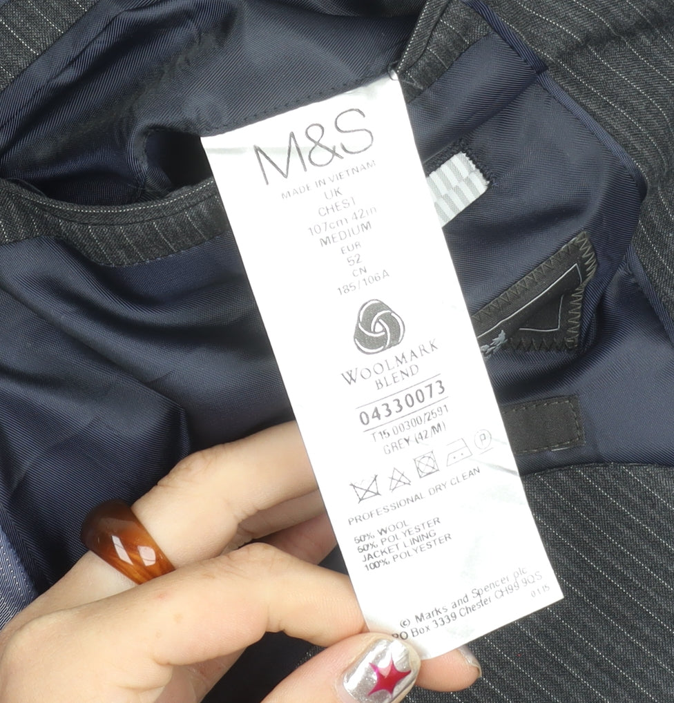Marks & Spencer Men’s Grey Pinstripe Blazer Jacket 42in Chest Regular Fit