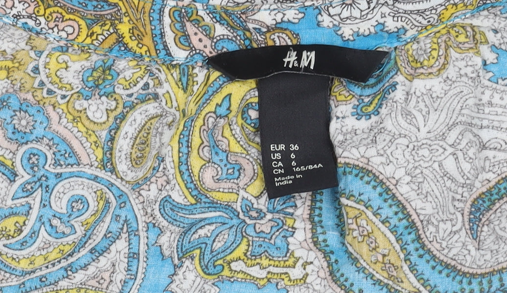 H&M Women’s Multicoloured Paisley Cotton Tunic Blouse Size 8