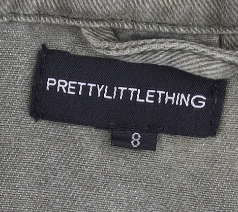 PRETTYLITTLETHING Womens Green Cotton Jacket Size 8 Button Pockets