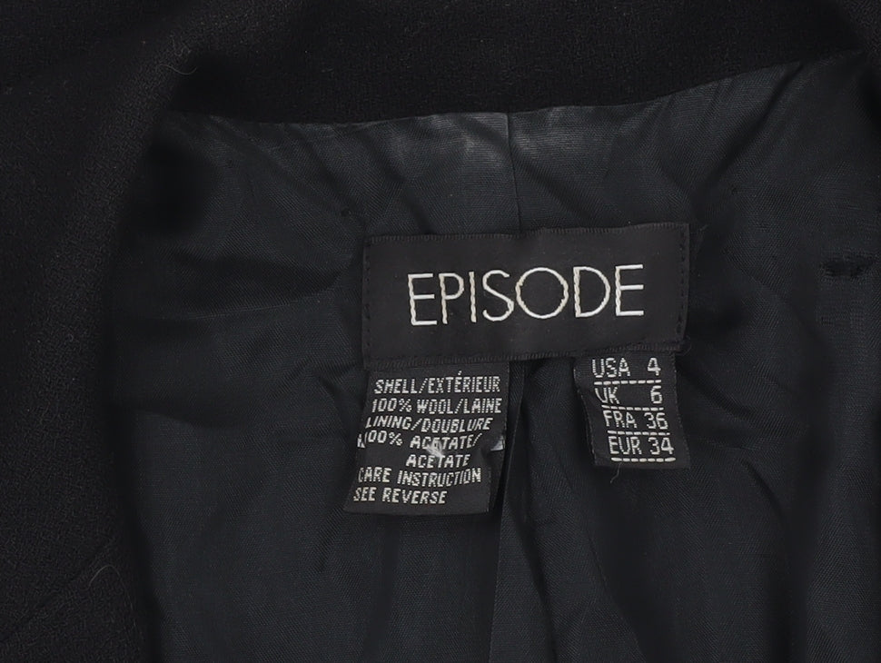 Episode Womens Black Wool Suit Jacket UK 6 Classic Workwear Blazer