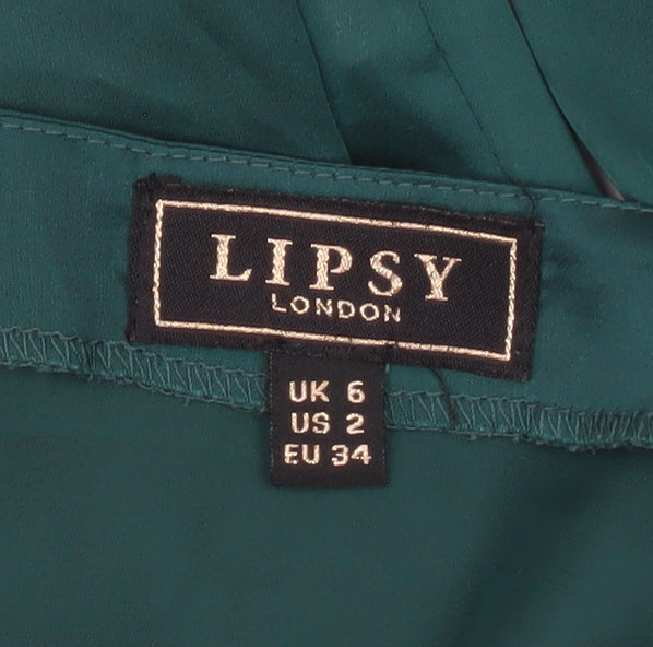 Lipsy Women Green UK 6 Cold Shoulder Satin Blouse V-Neck