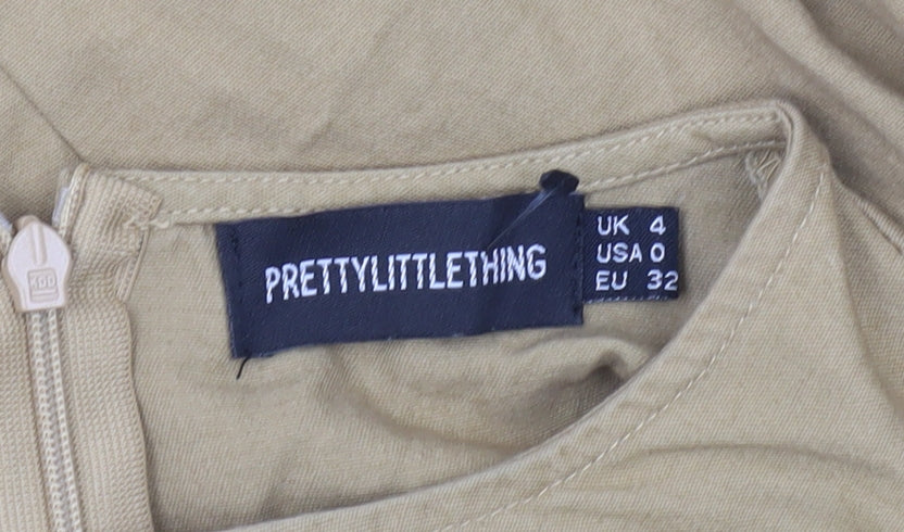 PRETTYLITTLETHING Women's Beige A-Line Dress Size 4 Long Sleeve