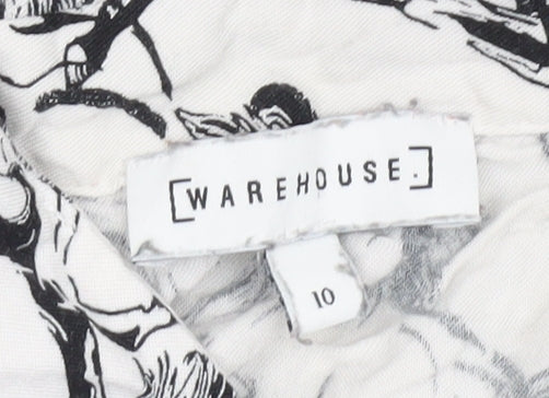Warehouse Women’s White Horse Print Blouse UK 10 Long Sleeve Viscose