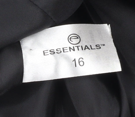 Essentials Womens Black Size 16 Regular Fit Two-Button Suit Jacket
