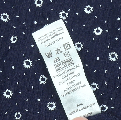BHS Women’s Blue Floral Cotton T-Shirt Size 14 Short Sleeve Casual
