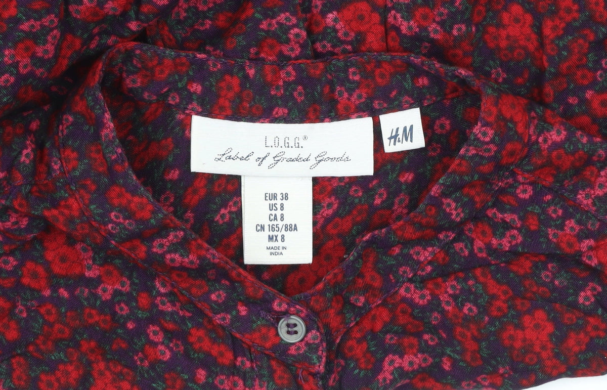 H&M Women’s Multicoloured Floral Shirt Dress Size 10 Long Sleeve