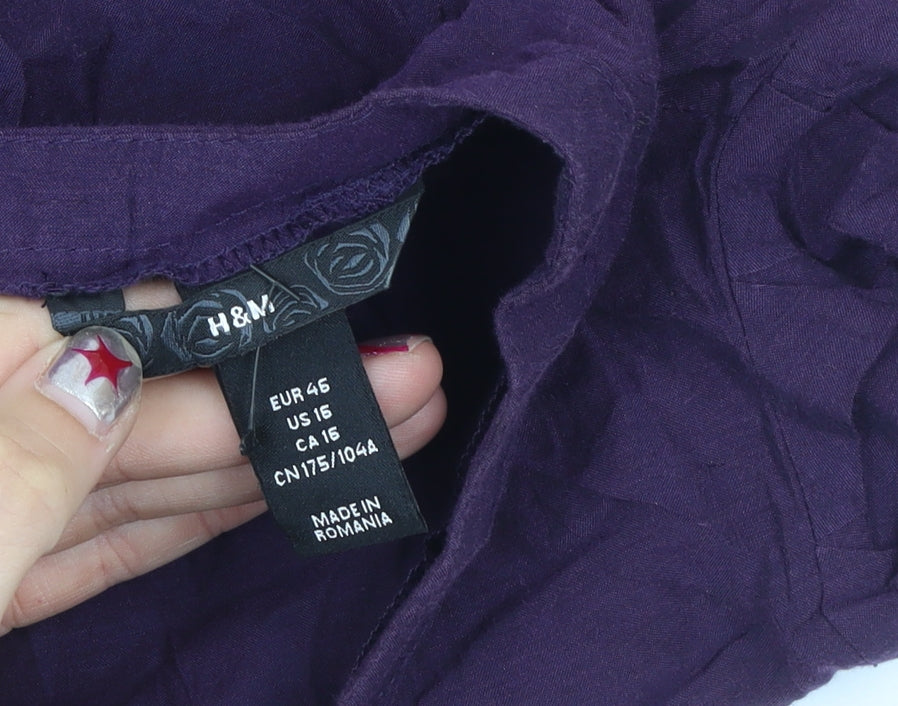 H&M Women’s Purple Blouse Size 18 Short Sleeve Ruffle Tunic Top