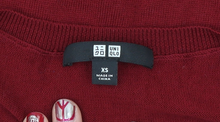 Uniqlo Womens Red XS Wool Crew Neck Short Sleeve Knit Top