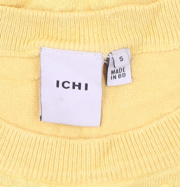 ICHI Womens Yellow Knit Short Sleeve T-Shirt Size S