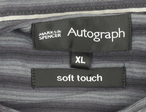 Marks & Spencer Men’s Grey Striped XL Long Sleeve Button-Up Shirt