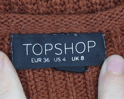 Topshop Women Brown Size 8 Mock Neck Chunky Knit Pullover Jumper