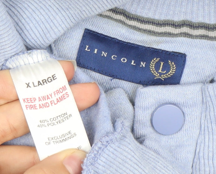Lincoln Men’s Blue XL Henley Sweatshirt Button Neck Cotton Blend