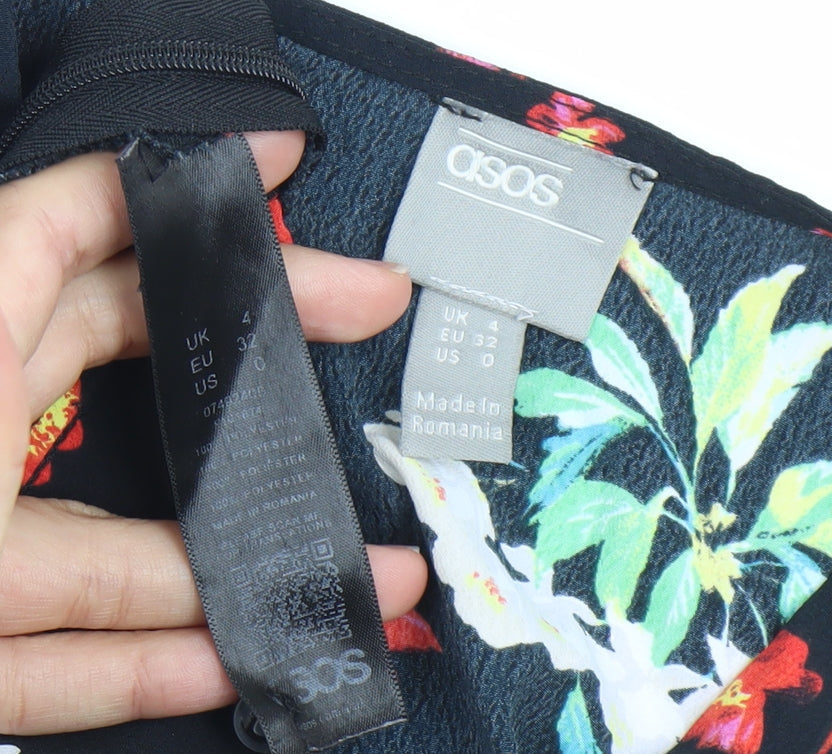 Brand and care label for ASOS Women’s Black Floral Kimono Blouse, size UK 4, Balloon Sleeve