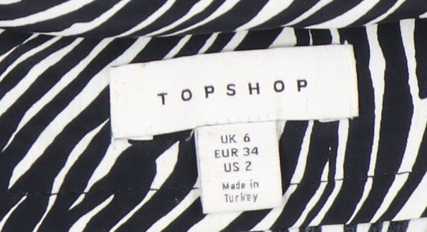 Topshop Women’s Black Animal Print Ruffle High Waist Pencil Skirt UK 6