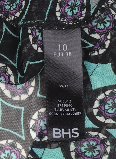 BHS Womens Multicoloured Size 10 Tunic Blouse 3/4 Sleeve V-Neck