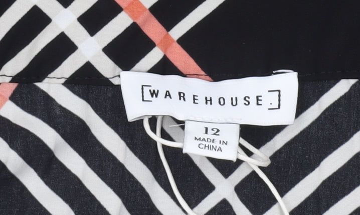 Warehouse Women’s Black Check Midi Wrap Skirt Size 12 Polyester