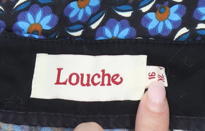 Louche Womens Blue Floral Pencil Skirt Size 2XL Knee Length Retro