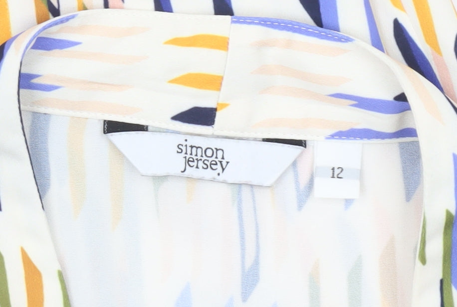 Simon Jersey Womens Multicoloured V-Neck Sleeveless Blouse Size 12