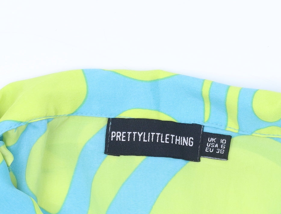 PRETTYLITTLETHING Women's Multicoloured Button-Up Tunic Shirt UK 10