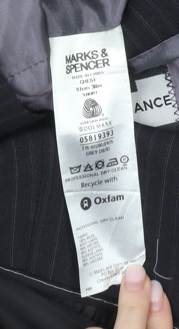 Marks & Spencer Men’s Grey Pinstripe Wool Blazer Jacket 38S