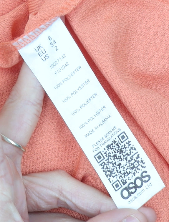 ASOS Women’s Orange Size 6 Midi Slip Dress Summer V-Neck