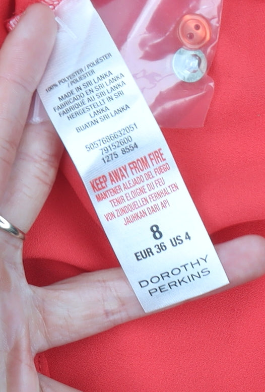 Dorothy Perkins Women’s Red Blouse Size 8 V-Neck 3/4 Sleeve