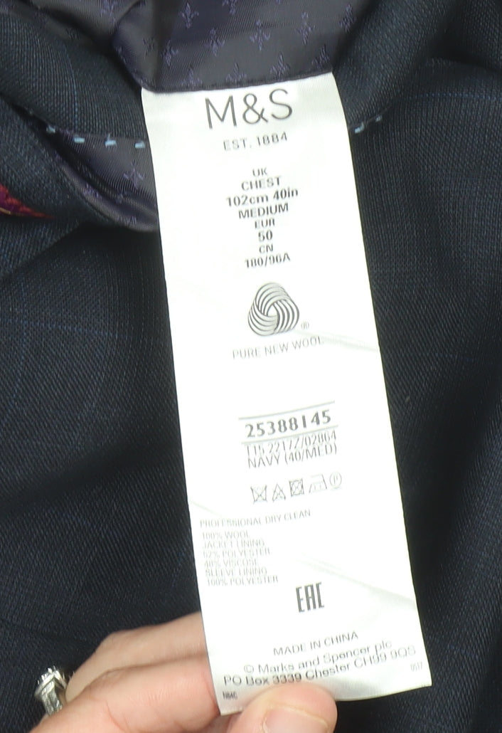Marks & Spencer Men's Blue Wool Blazer Jacket 40R Medium