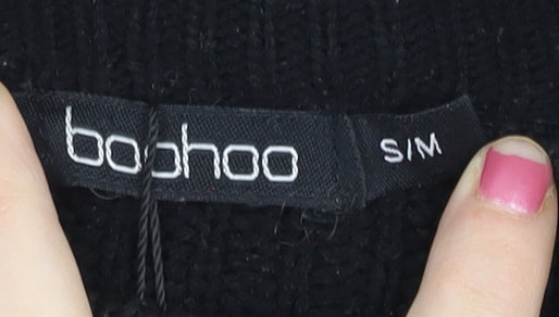Boohoo Women Black Mock Neck Chunky Knit Pullover Jumper Size S