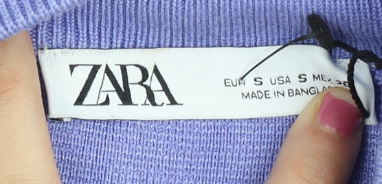 Zara Women Purple A-Line Knit Dress Size S Long Sleeve Mock Neck
