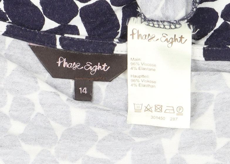 Phase Eight Women’s Blue Geometric V-Neck Tunic Blouse Size 14