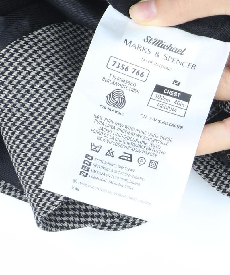 Marks & Spencer Men Black & White Checked Wool Blazer Jacket 40R