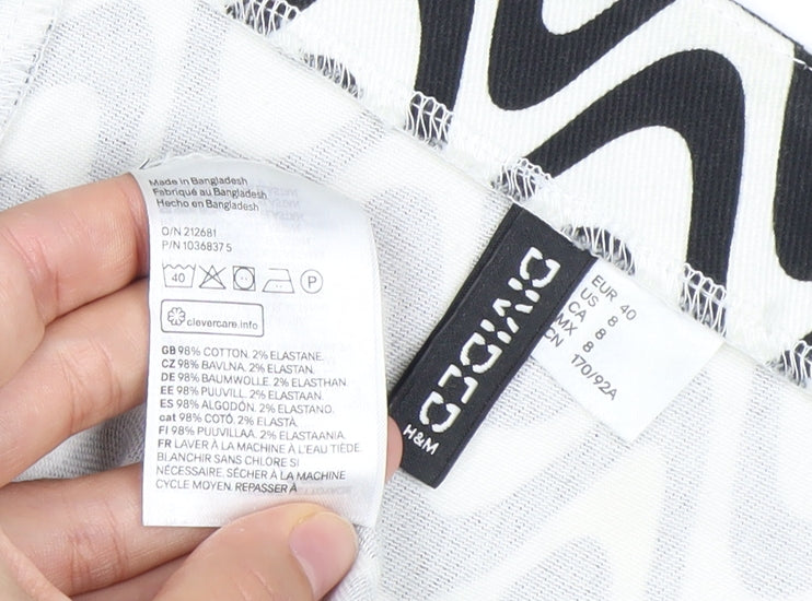 H&M Women Black White Geometric Mini Slip Dress Size 12 Cotton