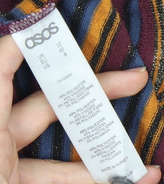 ASOS Women’s Multicoloured Stripe Roll Neck Long Sleeve Blouse Size 12