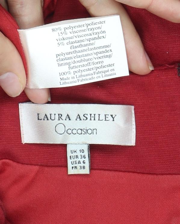 Laura Ashley Women Red Size 10 Sheath Dress Floral Appliqué Knee Length